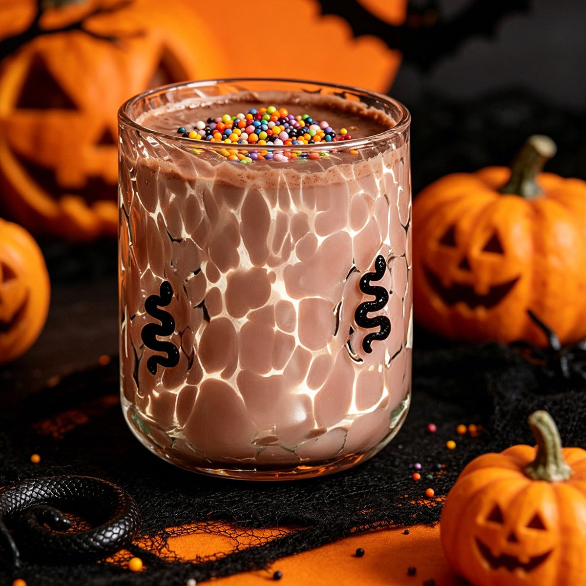 Qocolcyl Halloween Icon Glass Cups - 3.5x4.7in Ghost Bat Snake Pumpkin Icon Juice Stemless Wine Glasses Double Old Fashioned Hand Blown Drinking Cups for Halloween Party Gift