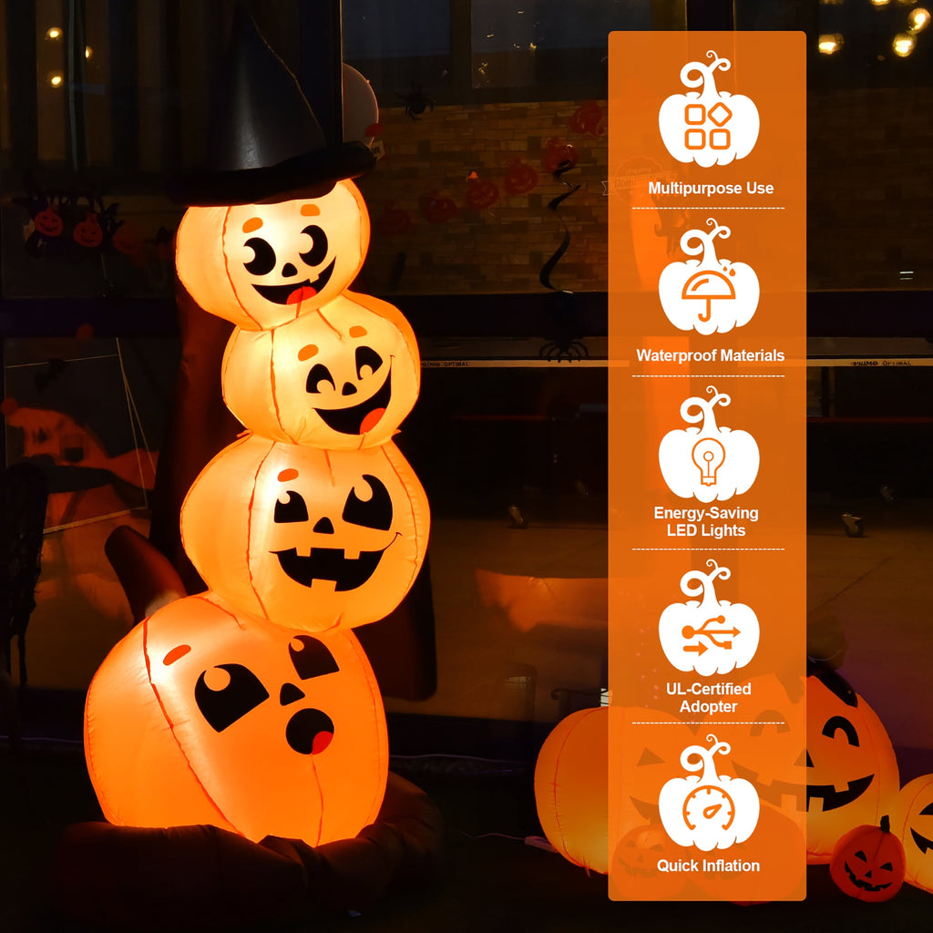 Costway 6.8FT Halloween Inflatable Pumpkin Combo Blow up Pumpkins w/ Witch’s Hat