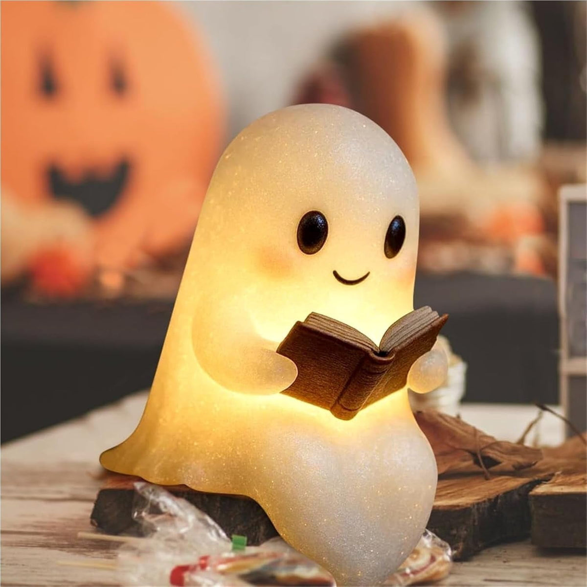 Halloween Ghost Night Light, Cute Ghost Playing The Guitar Lamp, Ghost Warm Lighted Figurine Lamps for Party Bedroom Study Room Home Dorm, Halloween Decor Indoor
