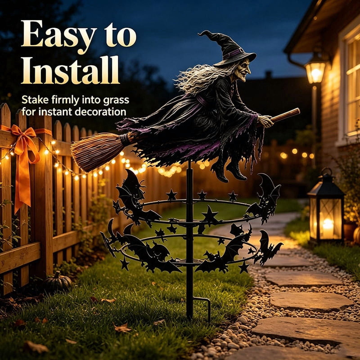 Clearance Halloween Solar Black Cat & Pumpkin Moon Garden Stake Light, Outdoor Waterproof LED Yard Decoration with Crescent Moon, Hanging Jack-o'-Lantern Lantern for Garden, Patio, Walkway, Porch