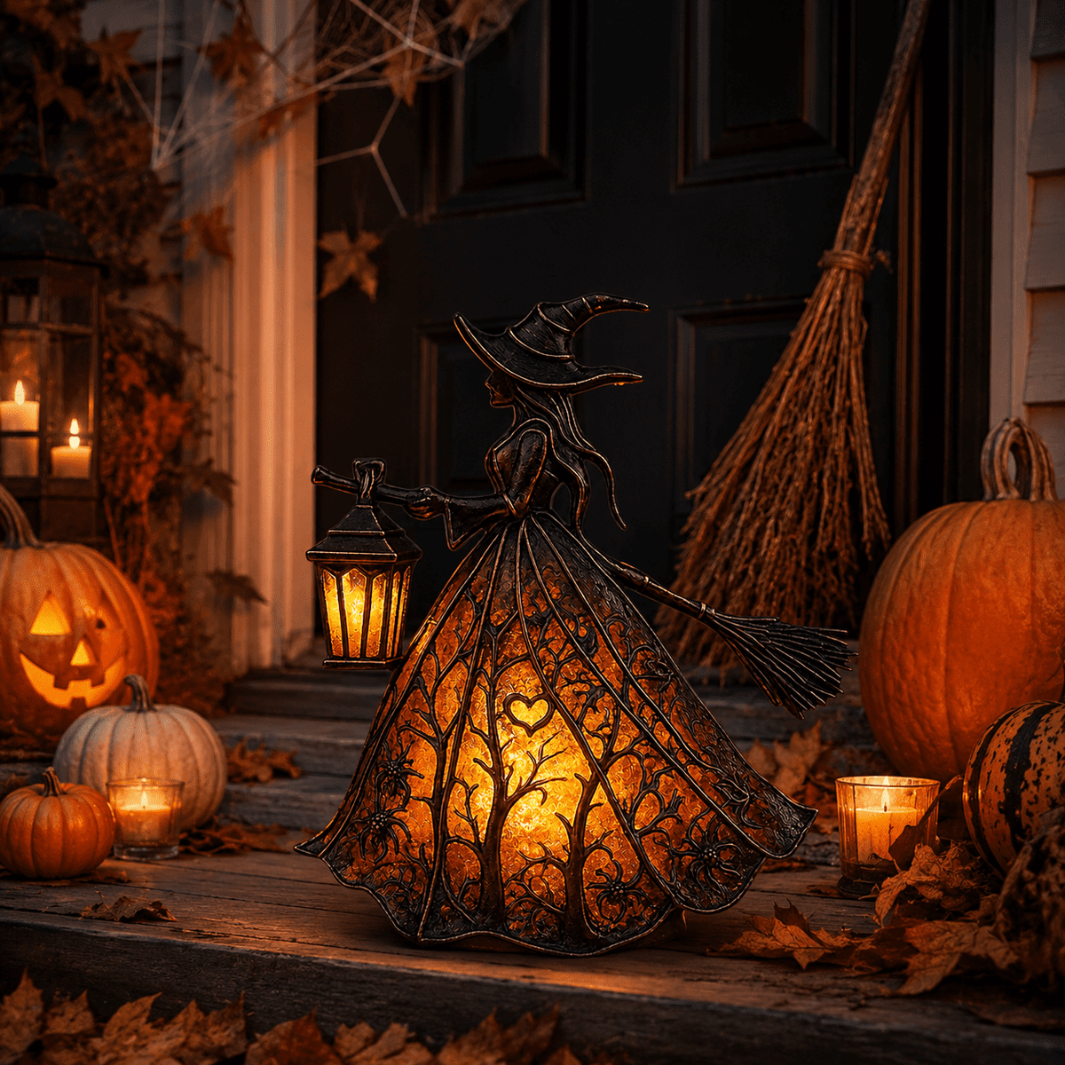 Diceymbol 11.81 Inch Halloween Ghost Night Light, Witch Hat Ghost Lamp with Jack O Lantern, Halloween Decorations Indoor for Table Mantel Party Decor