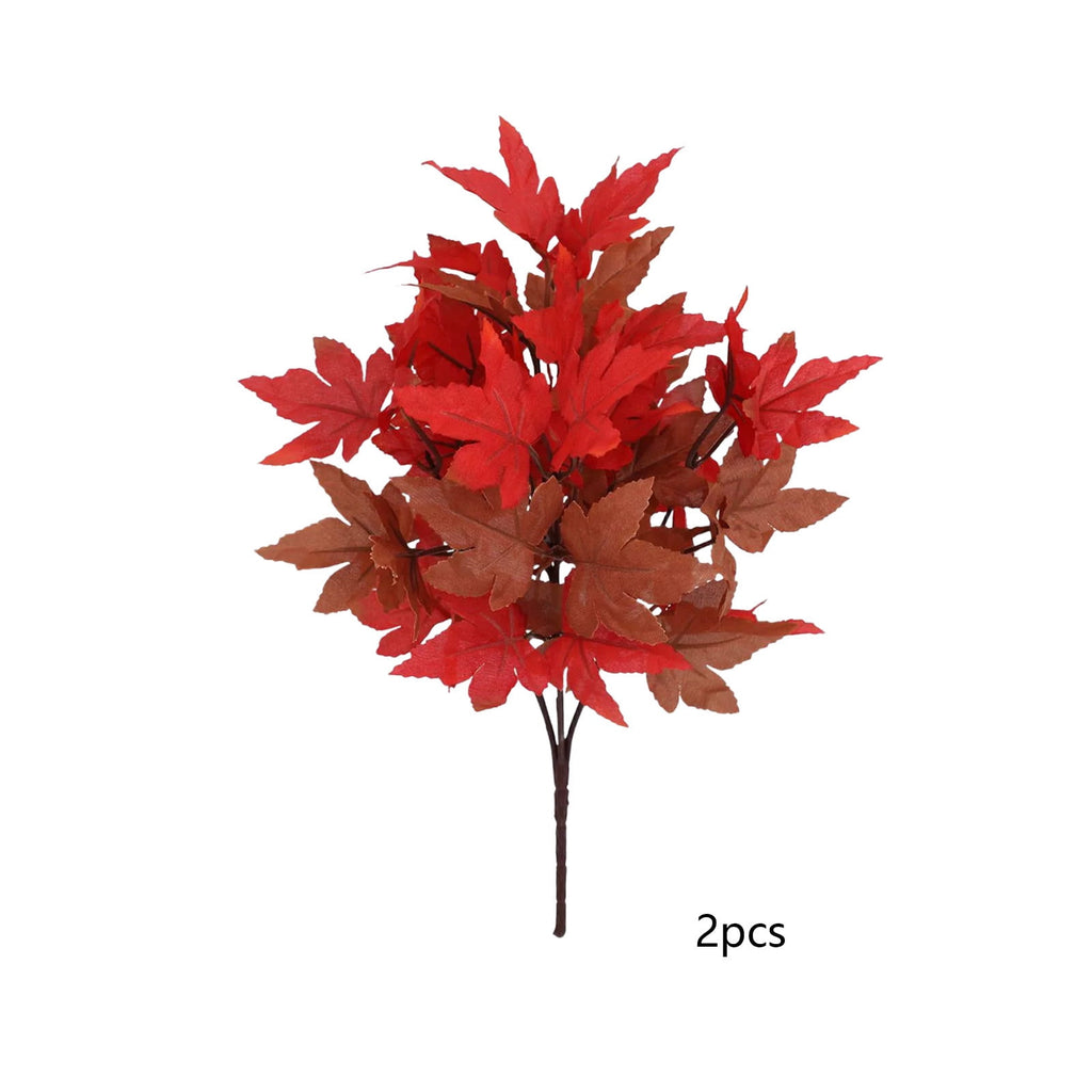 SPOORYYO 2Pcs Fall Maple Leaves Stems for Vase, Artificial Autumn Fake Leaves Decor, Maple Leaf Bushes Shrubs for Thanksgiving Halloween Home Farmhouse Table Centerpiece, 12.99" x 7.87"