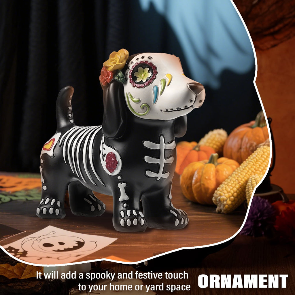 Ayieyill 2pcs Halloween Cat and Skeleton Figurines Vintage Halloween Black Cat Decor Halloween Table Decorations