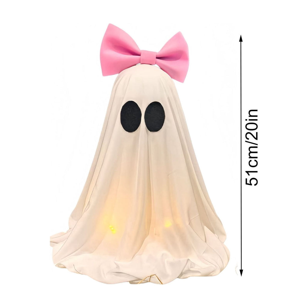 Clearance! Halloween Yard Decorations Light Up Ghost with Bow for Outdoor Front Porch Patio Lawn Garden Entryway Scary House Display Spooky Holiday Party Prop Home Decor