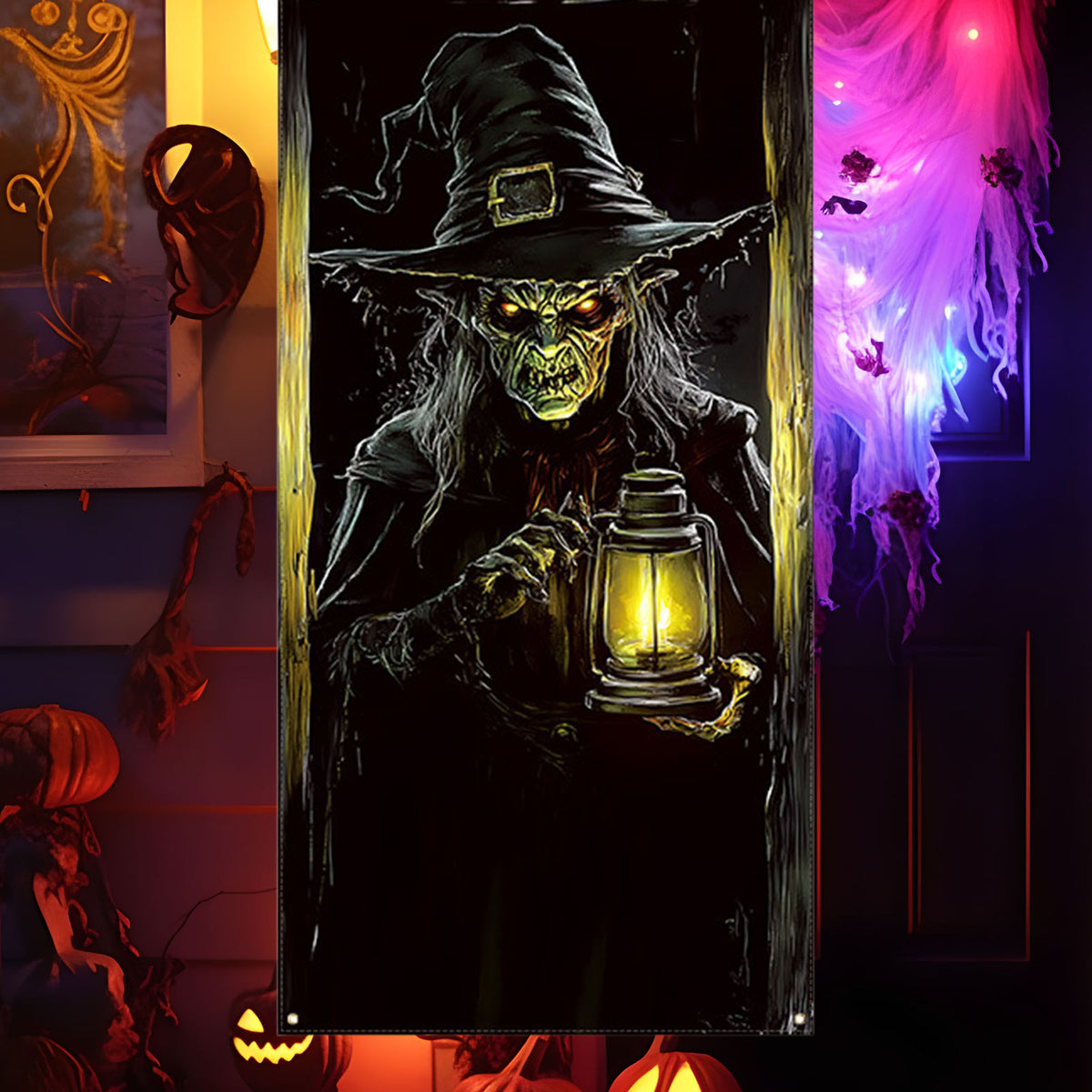 DAMAI Halloween Door Hanging Curtain Party Festival Scene Layout Supplies Decorative Porch Hanging Cloth