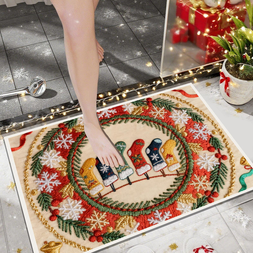 Tupukom Under 5 Dollars Christmas Welcome Doormat Front Door Mat Indoor Outdoor Entrance Floor Mats Non-Slip Washable Christmas Home Decor 16" x 24" Inch