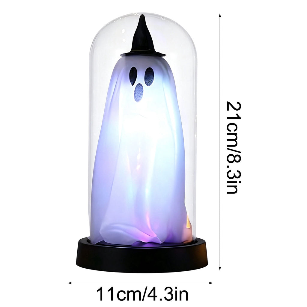 Orangide Halloween Ghost Cloche Night Light Fabric Ghost Lamp with Glass Dome for Mantel Shelf Spooky Party and Home Decor Ornament
