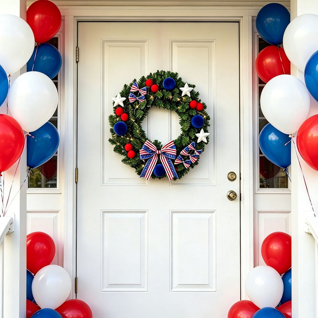 Nkmbld 4th of July Wreaths for Front Door, Independence Day Wreath Red White Blue Flower Wreath for Independence Day Memorial Day Flag Day Decor