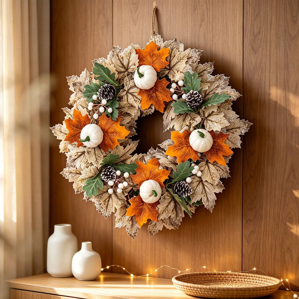 Fall Wreaths for Front Door, Farmhouse Autumn Wreath with Pumpkin Decorations, Fall Door Wreath Outdoor Indoor Thanksgiving Harvest Fall Decor