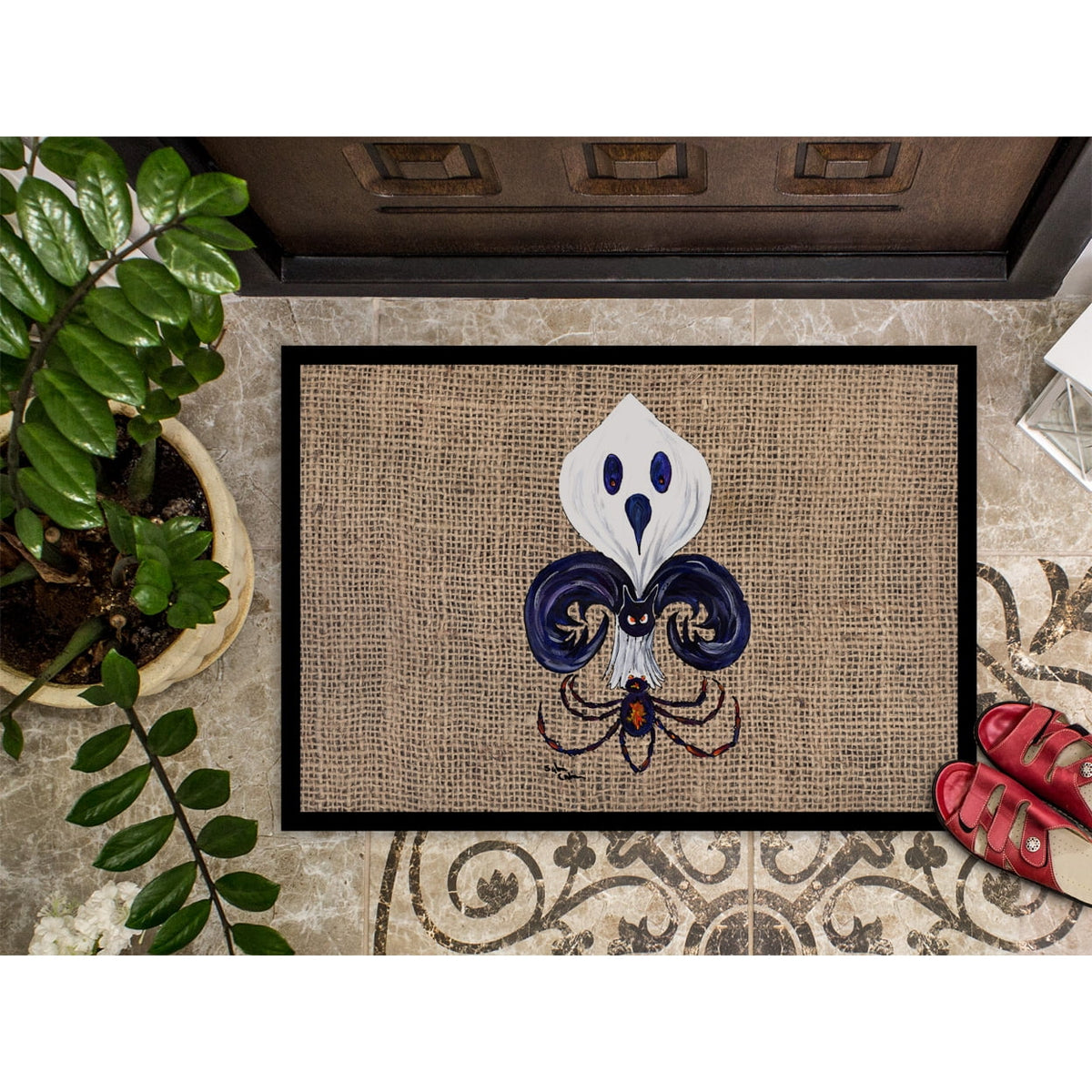 Halloween Ghost Spider Bat Fleur de lis Doormat 18x27