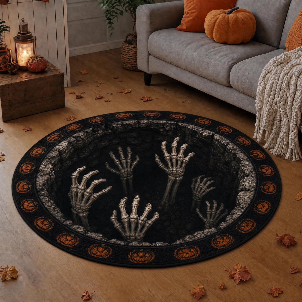 Win s Way 3D Illusion Round Halloween Rug Optical Illusion Doormat Non- Washable Entryway Decor Spooky Fall Front Door Mat for Party Decoration Available in 15.8/23.6/31.5 Inch