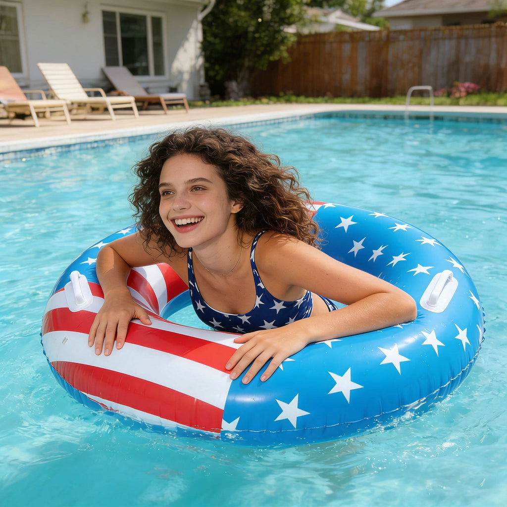 Pool Floats USA Flag Patriotic Swim Pool Tubes for Kids Adults Red White & Blue Pool Floaties Summer Pool Party 250th Anniversary 35in