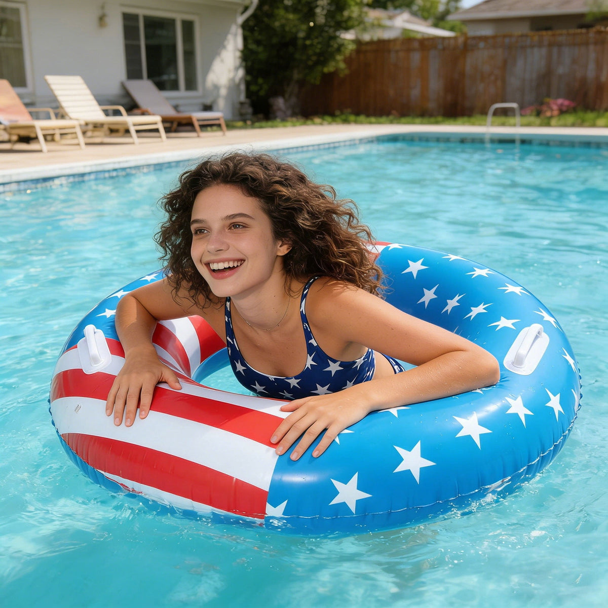 Pool Floats USA Flag Patriotic Swim Pool Tubes for Kids Adults Red White & Blue Pool Floaties Summer Pool Party 250th Anniversary 35in