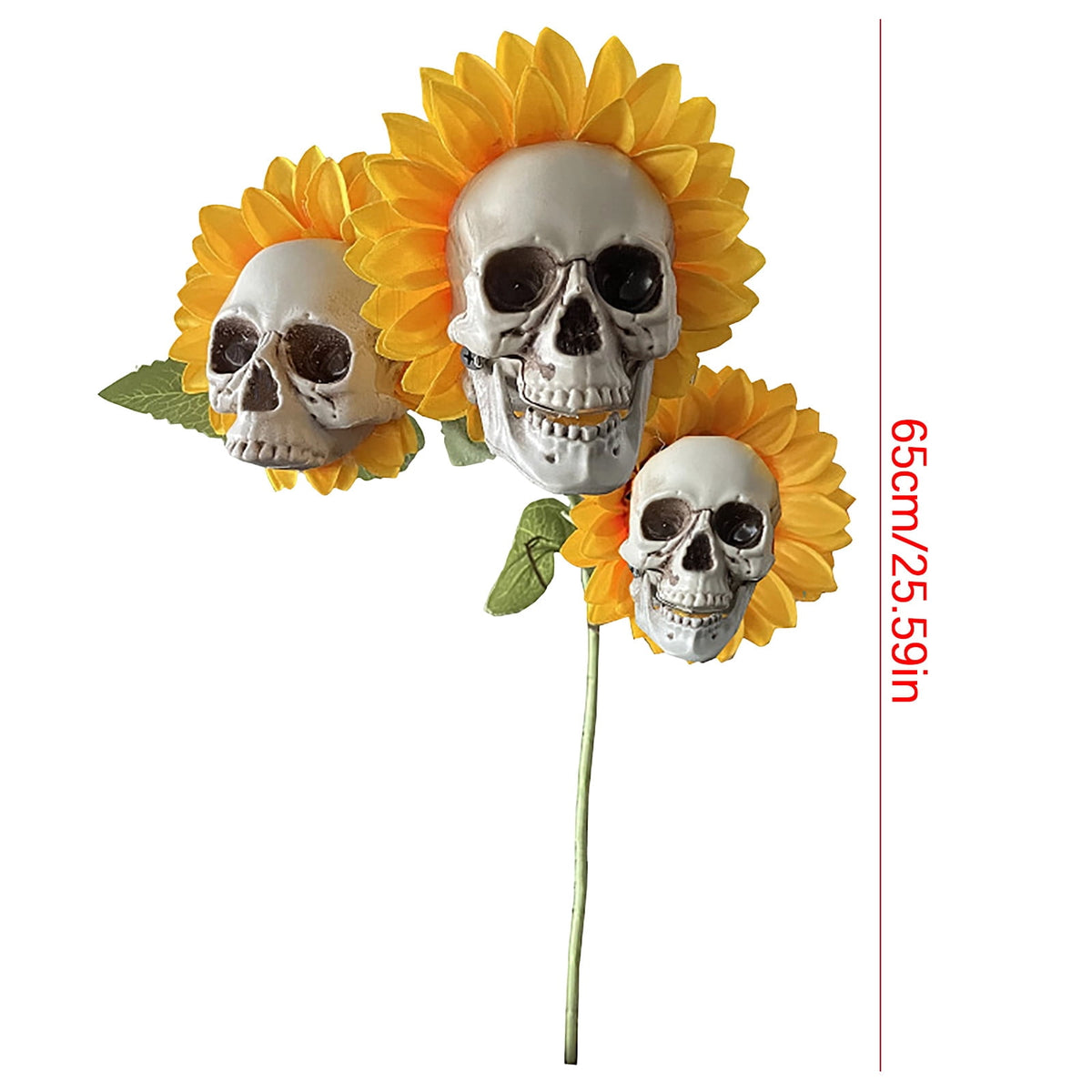 Halloween Artificial Rose Flower with Skull Head, Fake Silk Rose Bouquet, Red or Black Roses with Mini Skull