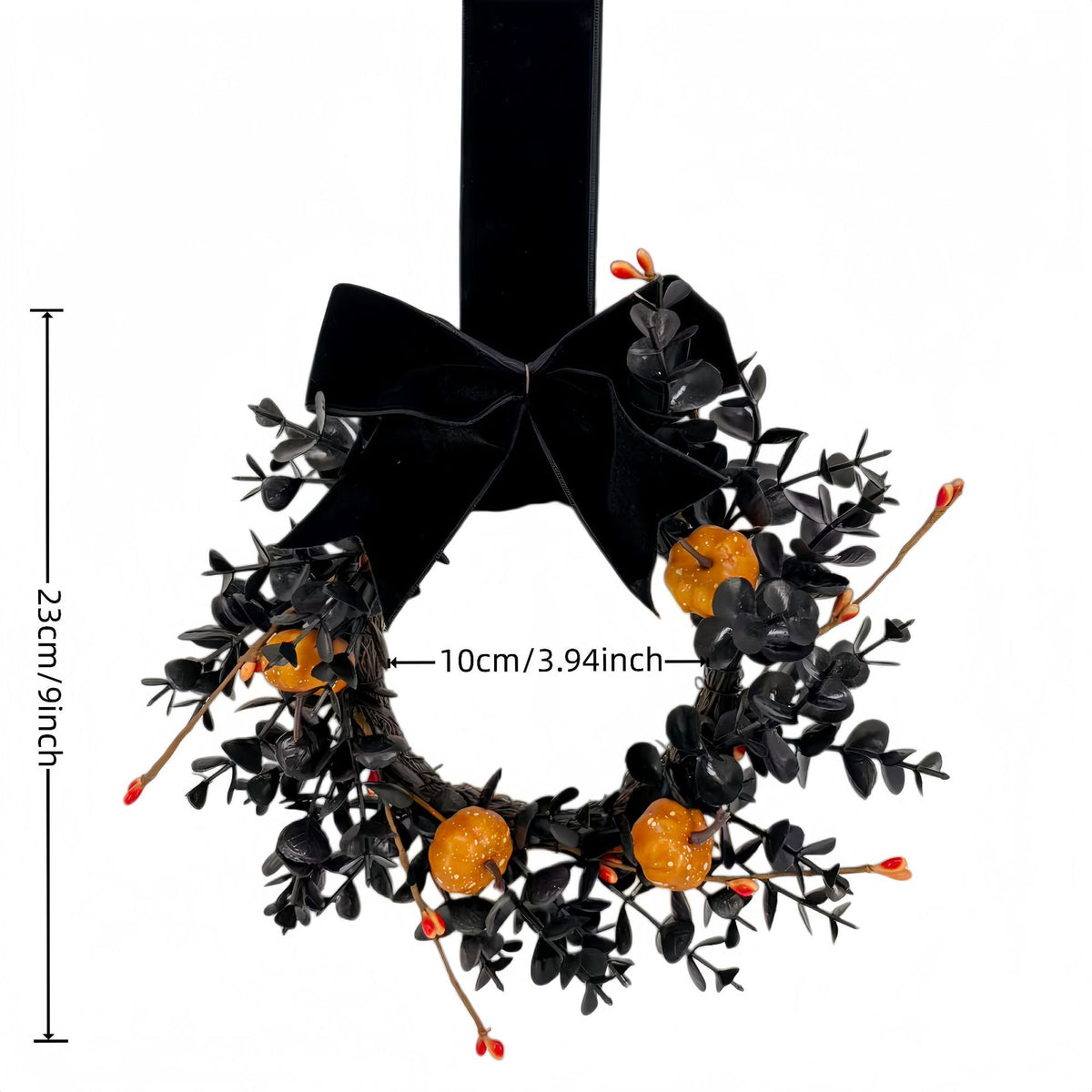 XEAZON 1/2/4 Pcs Halloween Wreaths 9" Artificial Hallowee Wall Cabinet Decor Mini Wreath with Pumpkin and Velvet Bow, Gothic Kitchen Cabinet Wreaths for Front Door Cabinets Window Wall Holiday Decor