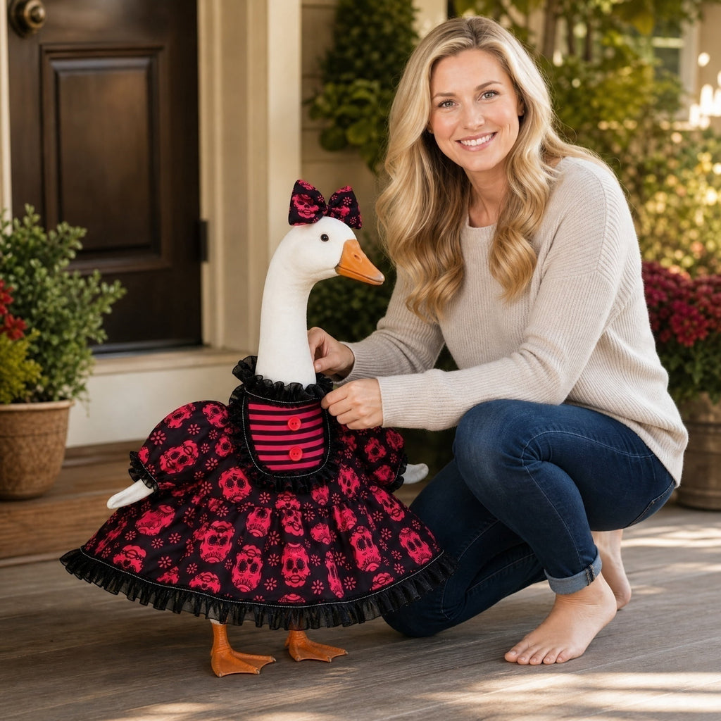 Halloween Garden Porch Decor, Porch Goose Outfits Halloween, 23 Inch Porch Goose Outfits, Witch Dress and Hat Set, Fits 23X11X26 Inch Standing Plush Goose for Front Porch Lawn