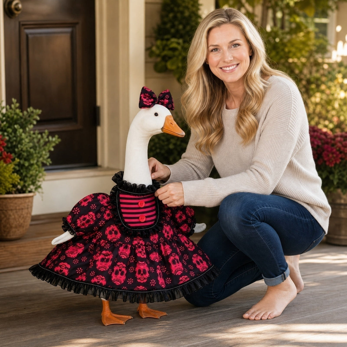 Halloween Garden Porch Decor, Porch Goose Outfits Halloween, 23 Inch Porch Goose Outfits, Witch Dress and Hat Set, Fits 23X11X26 Inch Standing Plush Goose for Front Porch Lawn