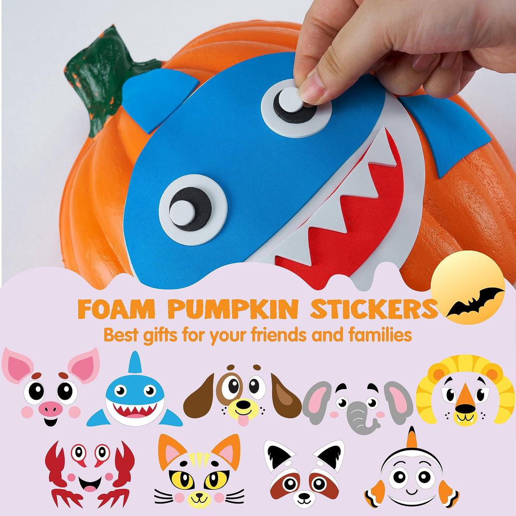 Joyfy 16 Faces Halloween Pumpkin Decorations Stickers Foam Craft Kit, 18 Sheets 16 Designs Halloween Party Favors for Kids, Party Supplies Arts Activities, Jack O Lantern Face Sticker School Gifts