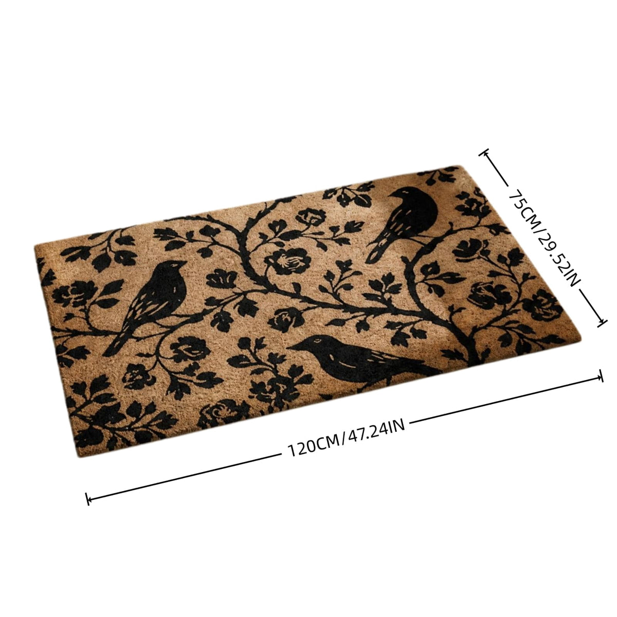 Clearance Natural/Black Floral Bird Outdoor Coir Doormat, 30" x 18"