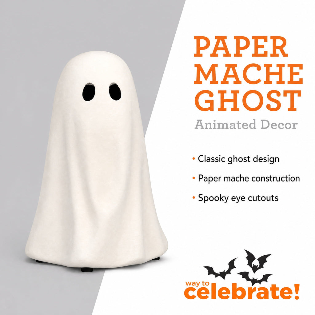Paper Mache Ghost Decoration, Black, 10.9", Halloween by Way To Celebrate