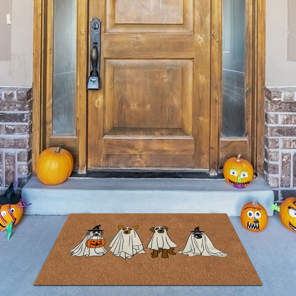Olilia Halloween Ghost Dog Rug Dog Doormat, Gift for Dog Lovers, Housewarming Gift, Printed Polyester Doormat for Indoor and Outdoor Entryway Floors, Size 15.7x23.6 Inch.