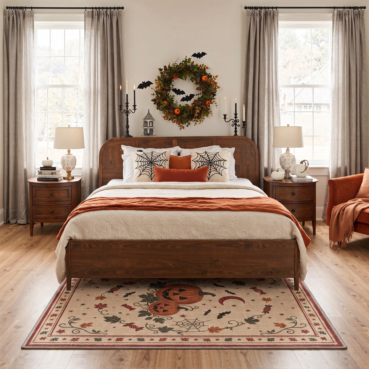 KUETH 3'x5' Halloween Machine Washable Area Rug, Non-Slip Rugs for Living Room, Bedroom and Dining Room, Orange