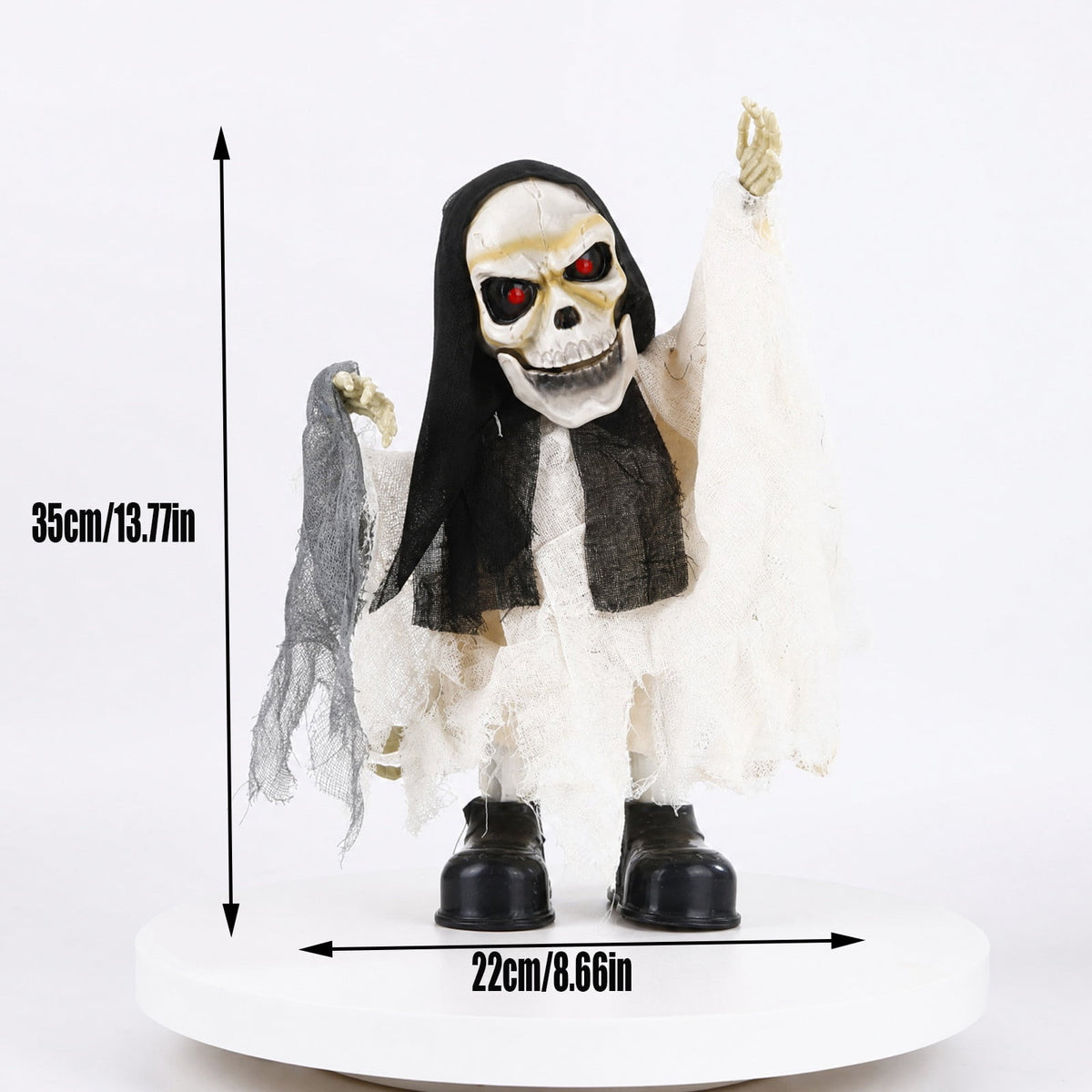 ShengapQ Halloween Animated Skeleton Ghost Decor, Scary Skull Prop, Glowing Red Eyes, Battery Operated Decoration for Party, Eerie Prank Decor for Indoor and Outdoor Events, Haunted House Ornament