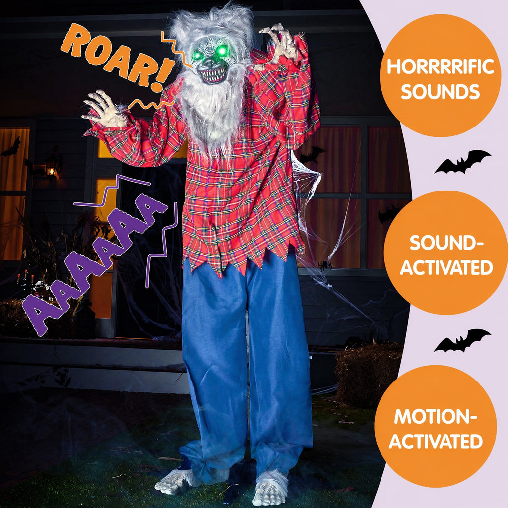 Joyfy Halloween Decorations Outdoor, 72"(6ft) Light Up Animated Scary Decorations Pumpkin Ghost with Sound Activation,Animatronics Pumpkin Decorations for Haunted House Prop Yard Decor