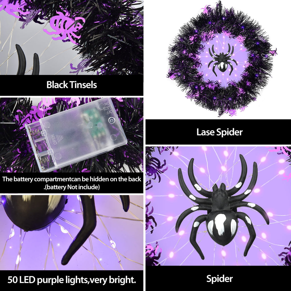 Halloween Spider Garland Front Door Wall Hangings Halloween Horror Party Atmosphere Decoration LED Luminous Wreath