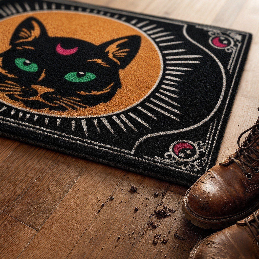 AHGQT Funny Green Eyes Cat Bathroom Rug, 31’’x19’’ Non Slip Machine Washable Mat, Spooky Halloween Rug Decor for Home Bedroom Shower Floor