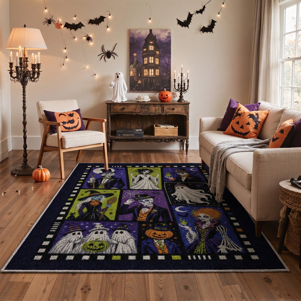 GENIMO 2'x3' Halloween Doormat, Washable Non Slip Soft Whimsical Cat Outdoor Door Mat for Front Door Covered Porch Patio Entryway, Vintage Black