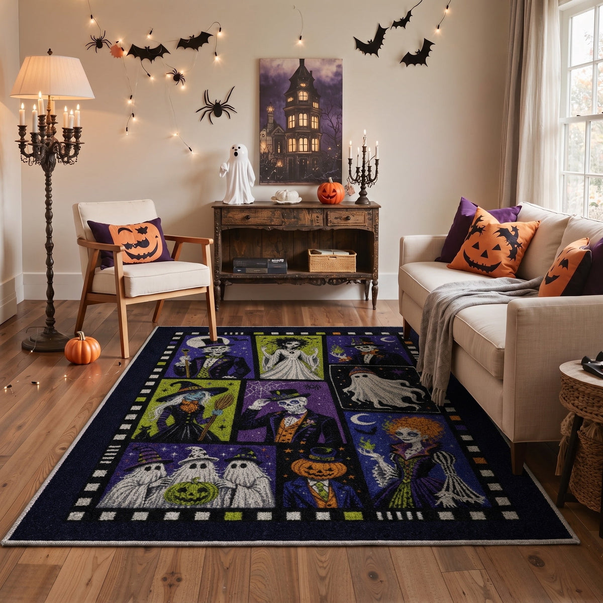 GENIMO 2'x3' Halloween Doormat, Washable Non Slip Soft Whimsical Cat Outdoor Door Mat for Front Door Covered Porch Patio Entryway, Vintage Black