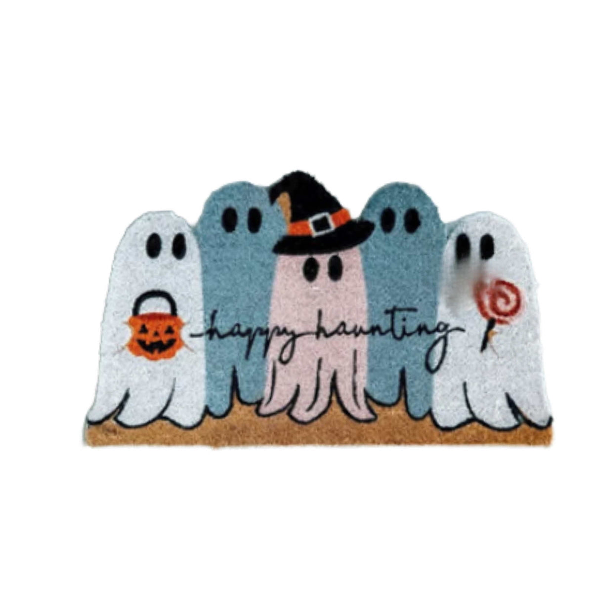 Halloween Ghost Welcome Doormat Outdoor Ghost Coir Door Mat Cute Outdoor Indoor Entrance Door Mat Non Slip Rubber Backing for Halloween Front Porch Entryway Decor
