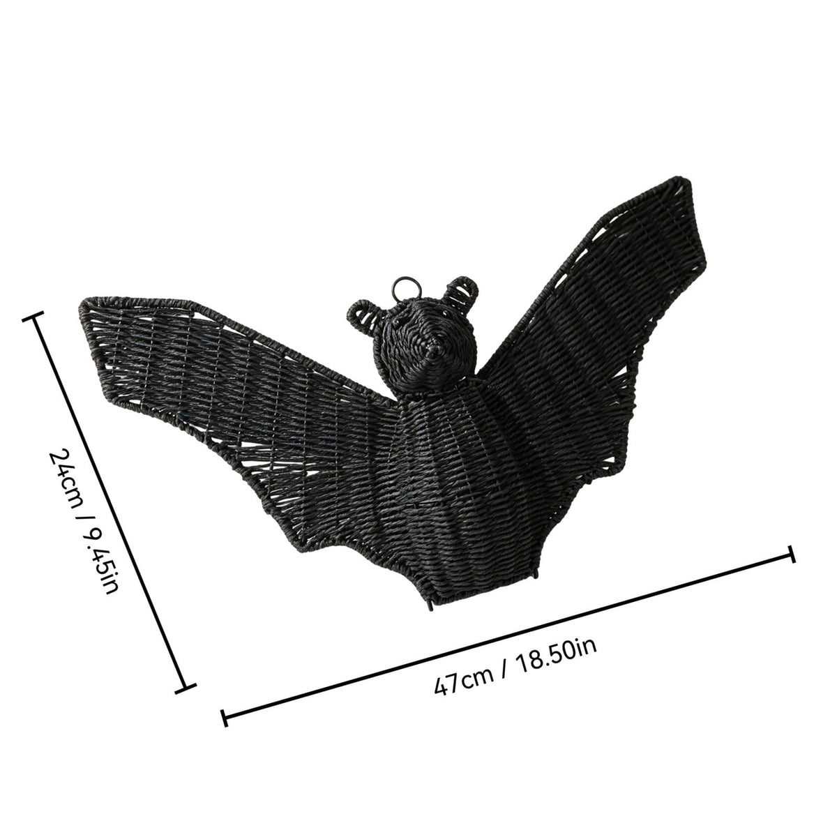 Black Rattan Wall Decoration, Halloween Wicker Bat Art, Indoor and Outdoor Festive Decor, Durable Plastic Material