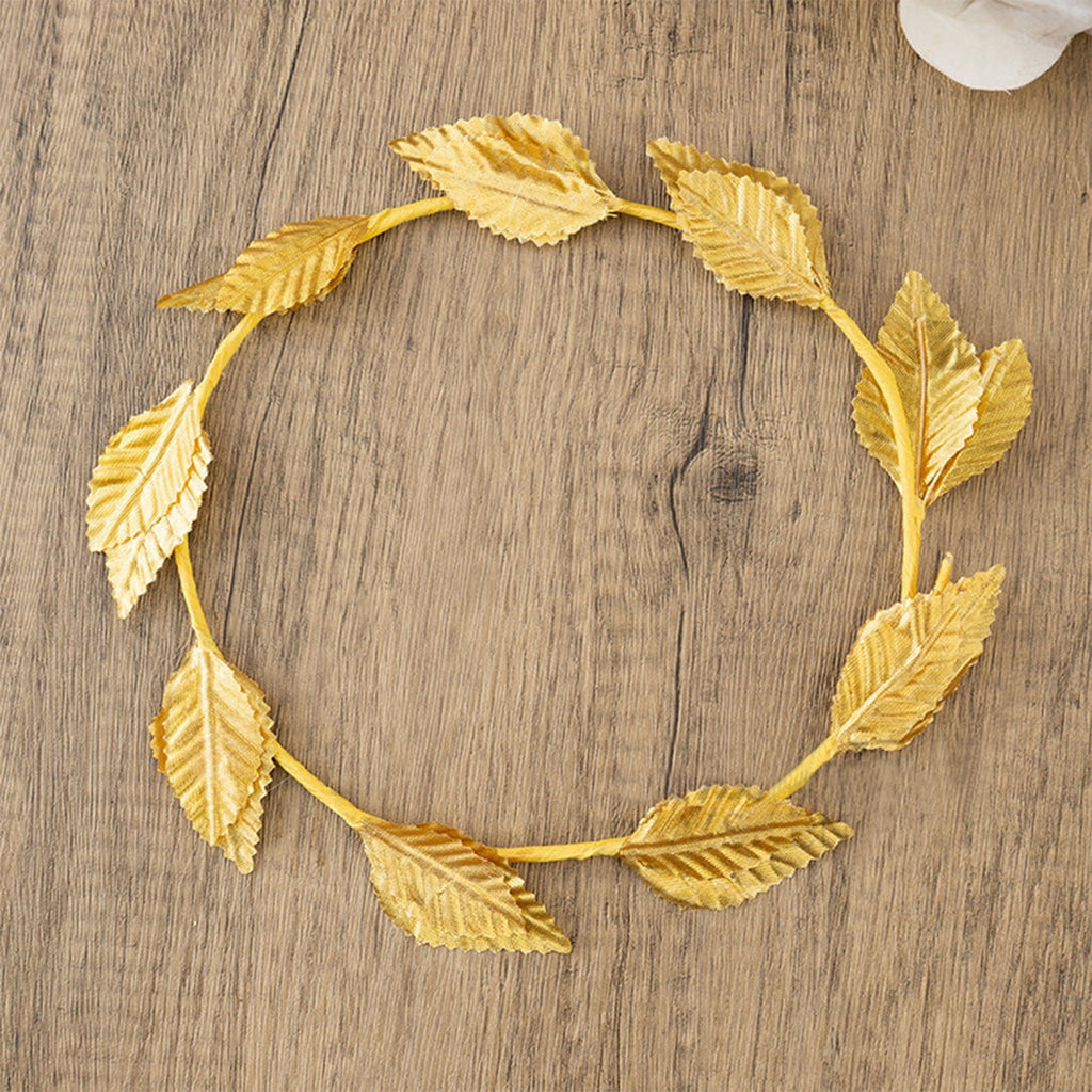 Gold Laurel Crown Wreath, 7'' Artificial Metal Gold Leaf Carnival Halloween Roman Headband Wreath for Halloween Christmas