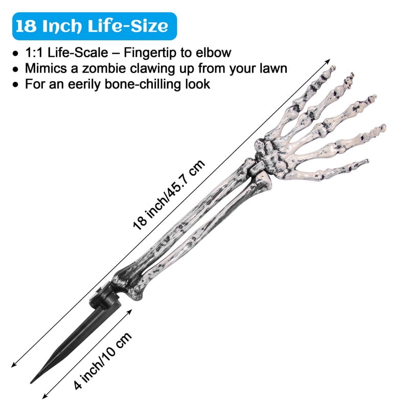 DUNCHATY 12 Pack Posable Life Size Skeleton Hands with Stakes – Realistic Halloween Outdoor Lawn Decor for Haunted House, Graveyard, Yard & Goth Party