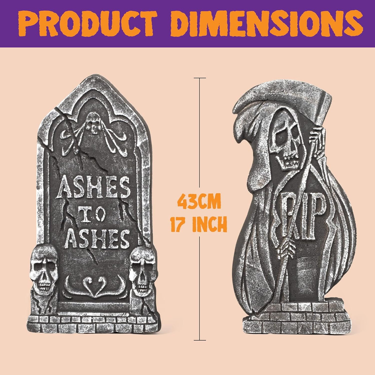Joyfy 5 Pack Halloween Tombstone Outdoor Decorations,17 Inch Foam RIP Cemetery Headstone Decoration and 12 Halloween Yard Lawn Decoration Metal Stakes