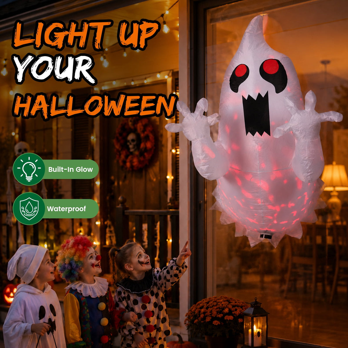 6FT Halloween Inflatable Ghost Pumpkin Decorations with LED Lights, 3 Ghosts Inflatable Yard Decorations for Outdoor Lawn Garden Porch Indoor Party Decorations
