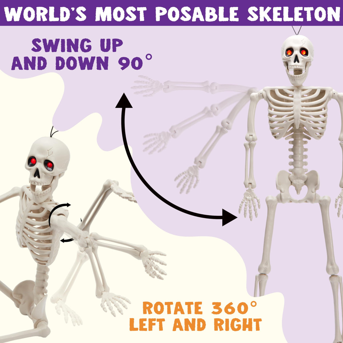 Joyfy 2 Pcs 24 Inch Halloween Skeleton Decor,2 FT Posable Skeleton Halloween Prop for Haunted House Indoor Outdoor Decoration Spooky Decor,Full Body with Movable Joints for Halloween Decoration