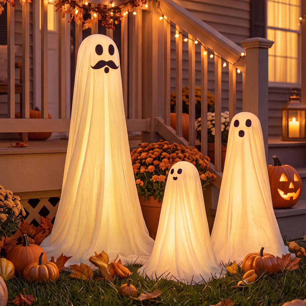 Joyfy 47"Cute Ghost Dog Halloween Decoration Outdoor, Reusable Spooky Standing Dog with Stakes, Soft White Light LED & 6 Hours ON + 18 Hours OFF Timer, Adorable Halloween Decor for Front Porch Yard