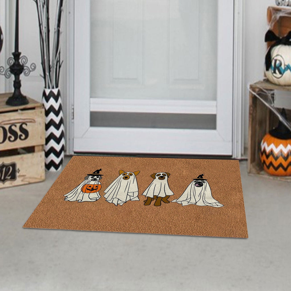 Olilia Halloween Ghost Dog Rug Dog Doormat, Gift for Dog Lovers, Housewarming Gift, Printed Polyester Doormat for Indoor and Outdoor Entryway Floors, Size 15.7x23.6 Inch.