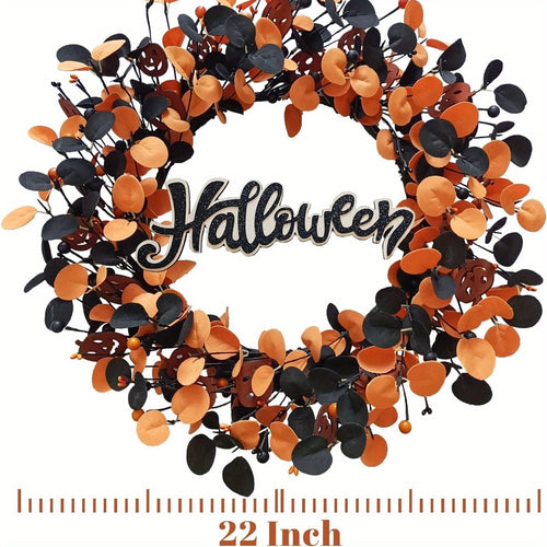 22 inch Pumpkin Wreath Halloween Wreaths for Front Door Fall Decorations for Home with Wood Pumpkins Thanksgiving Decorations with Glitter Decorations Sign