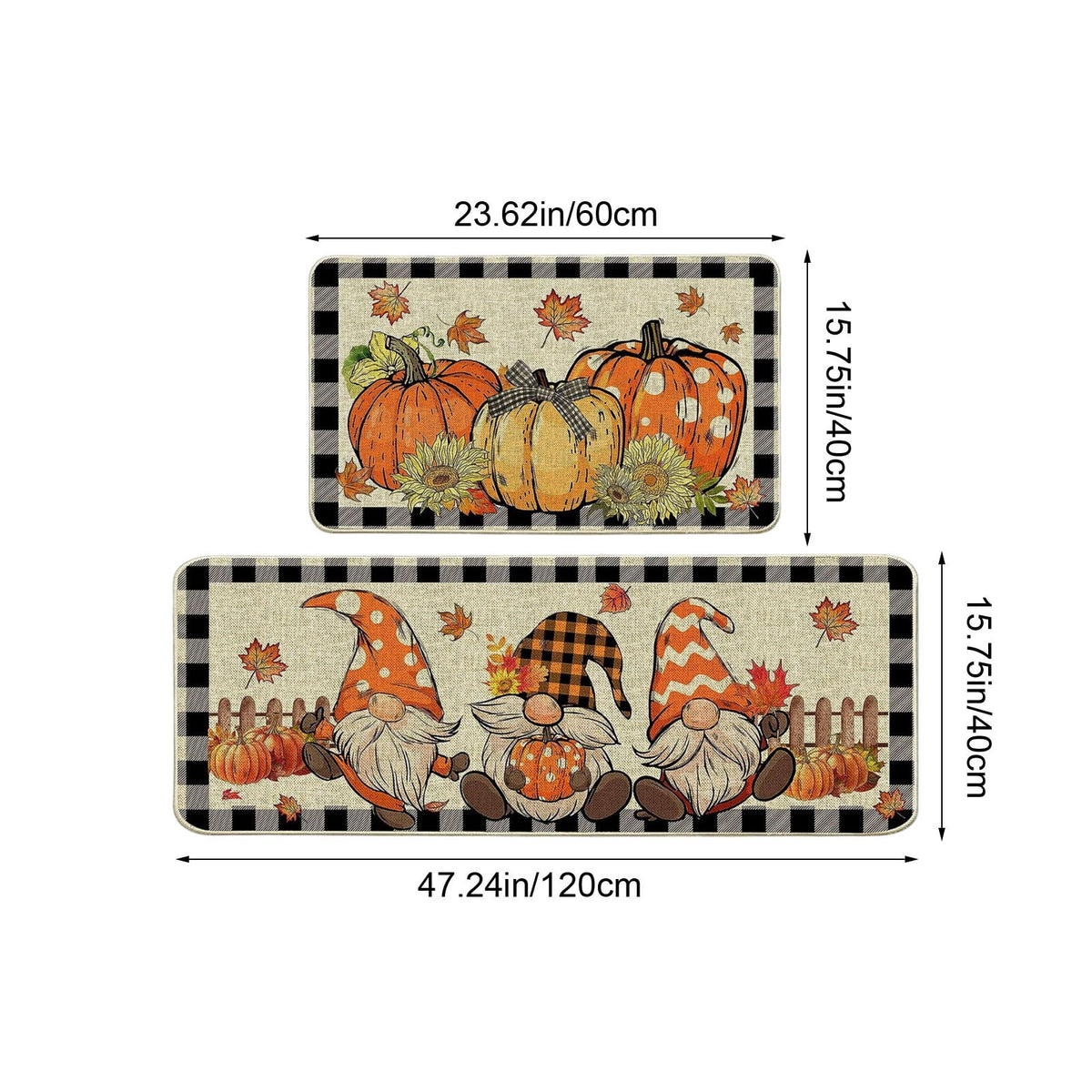 HOARBOEG Fall Pumpkin Maple Leaf Floor Mat 2-Piece Set - Non-Slip Halloween Thanksgiving Decorative Rug for Bathroom, Kitchen, Porch, Entrance, Polyester Foot Mats, Easy Clean Indoor/Outdoor