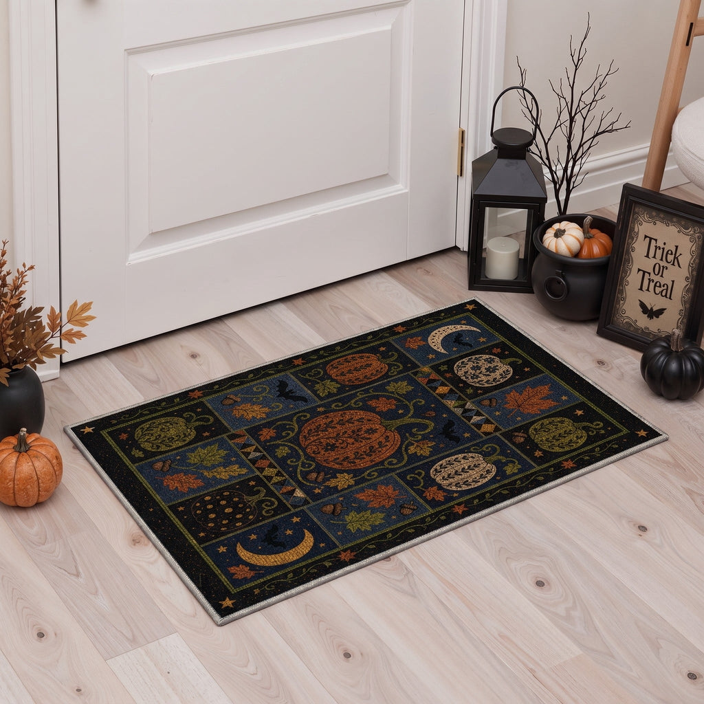 GENIMO 2'x3' Halloween Doormat, Washable Non Slip Soft Gothic Castle Outdoor Door Mat for Front Door Covered Porch Patio Entryway, Antique Gold