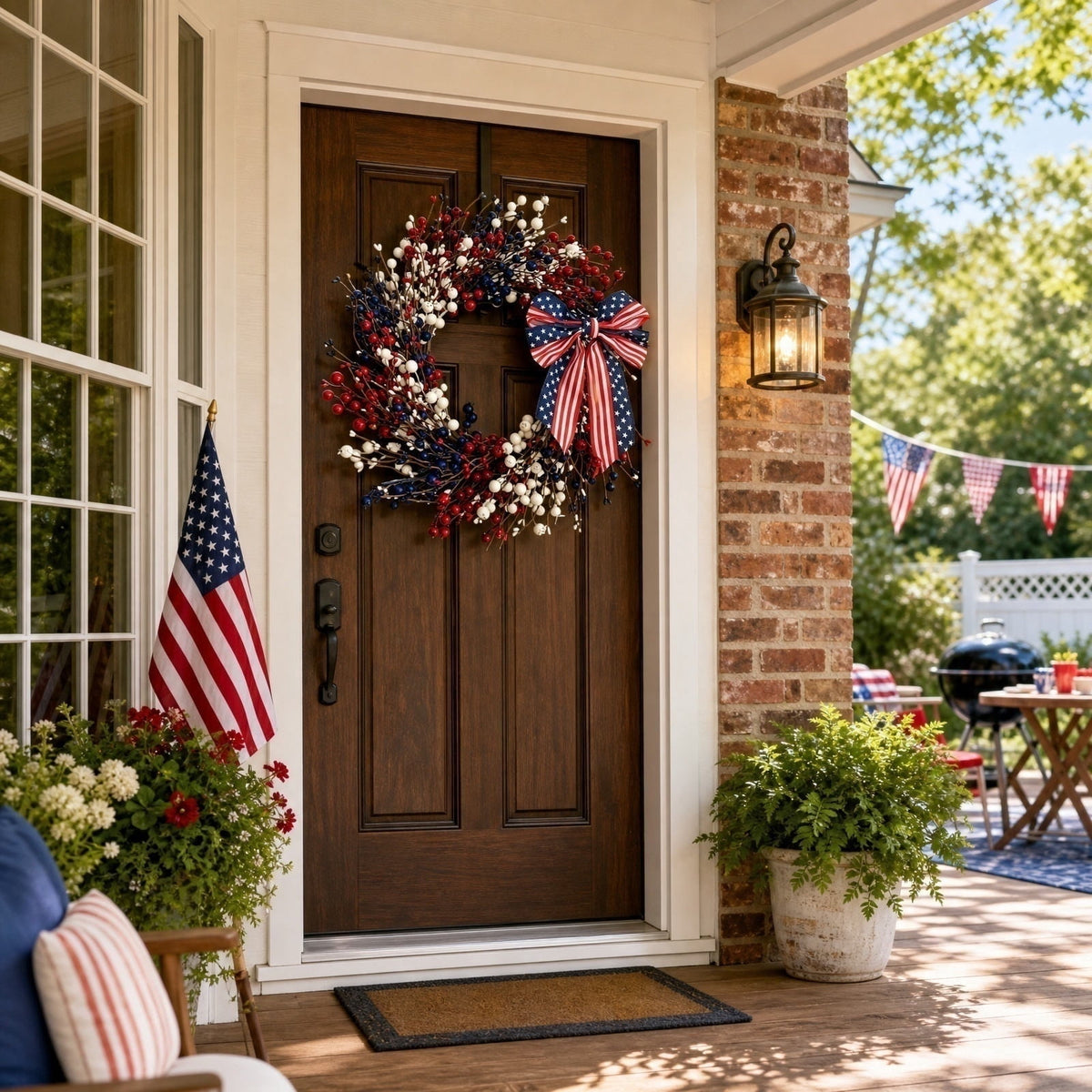 Nkmbld 4th of July Wreaths for Front Door, Independence Day Wreath Red White Blue Flower Wreath for Independence Day Memorial Day Flag Day Decor