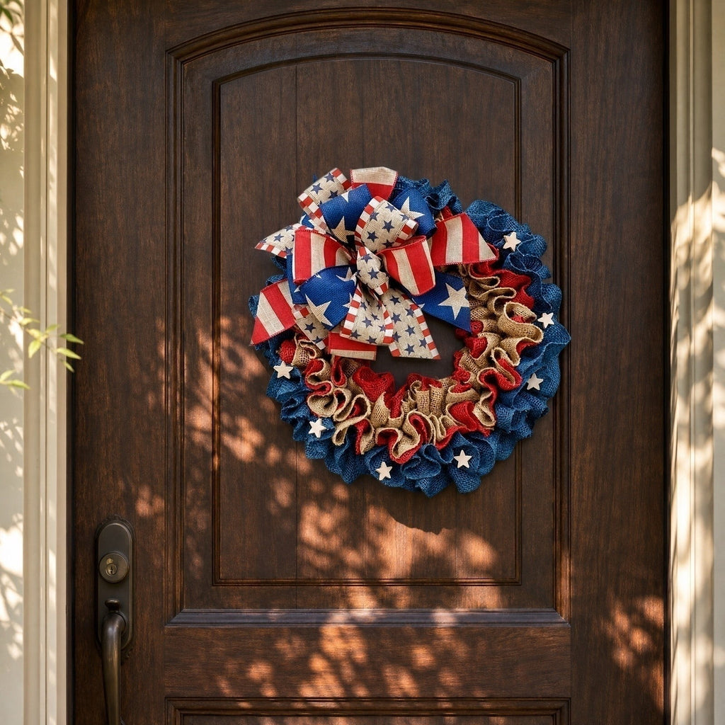 Nkmbld 4th of July Wreaths for Front Door, Independence Day Wreath Red White Blue Flower Wreath for Independence Day Memorial Day Flag Day Decor