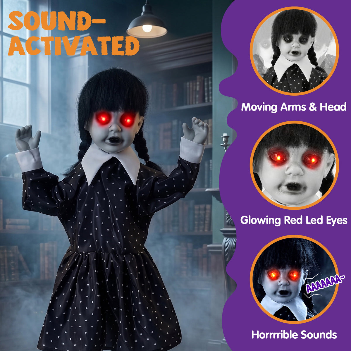 Joyfy Halloween Decorations Outdoor, 72"(6ft) Light Up Animated Scary Decorations Pumpkin Ghost with Sound Activation,Animatronics Pumpkin Decorations for Haunted House Prop Yard Decor