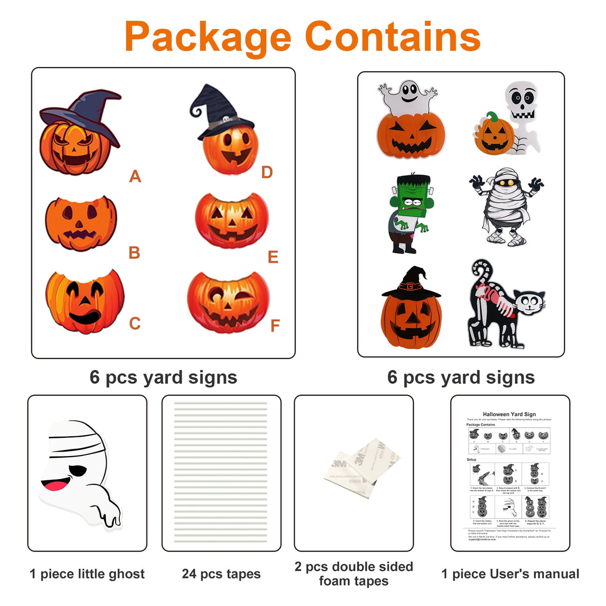 GameXcel Halloween Decorations Outdoor Yard Signs with Stakes, 34.8 in Tall Vertical Pumpkin and Ghost Decor, Weather-Resistant, 2 Count