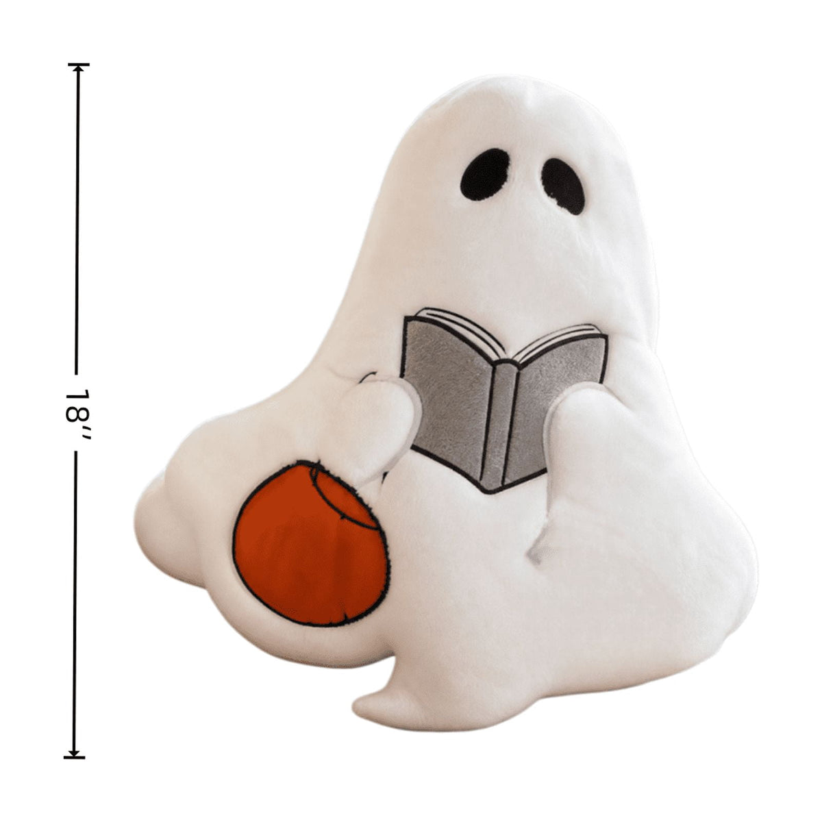 Cute Reading Ghost Plush Throw Pillow, Halloween Book & Pumpkin Bucket Ghost Stuffed Cushion, Spooky Season Decorative Pillow, for Sofa, Bedroom, Party Decor