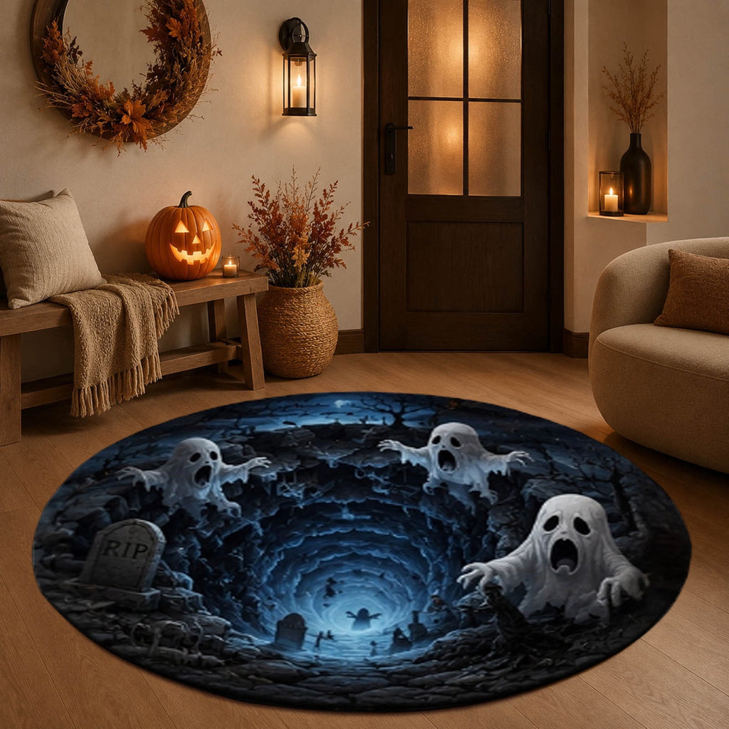 Win s Way 3D Illusion Round Halloween Rug Optical Illusion Doormat Non- Washable Entryway Decor Spooky Fall Front Door Mat for Party Decoration Available in 15.8/23.6/31.5 Inch
